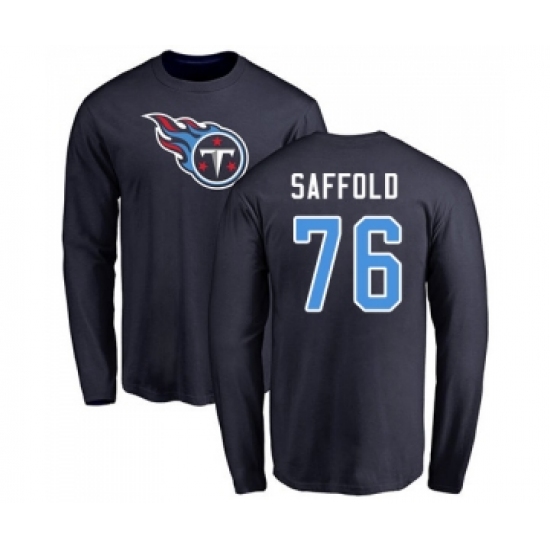 Football Tennessee Titans #76 Rodger Saffold Navy Blue Name & Number Logo Long Sleeve T-Shirt - Jersey