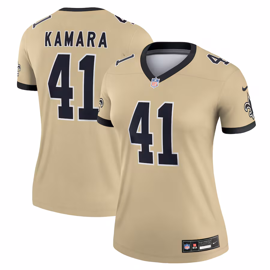 Women's New Orleans Saints Alvin Kamara Nike Gold Gameday Golds Alternate Legend Player Performance Top - Jersey
