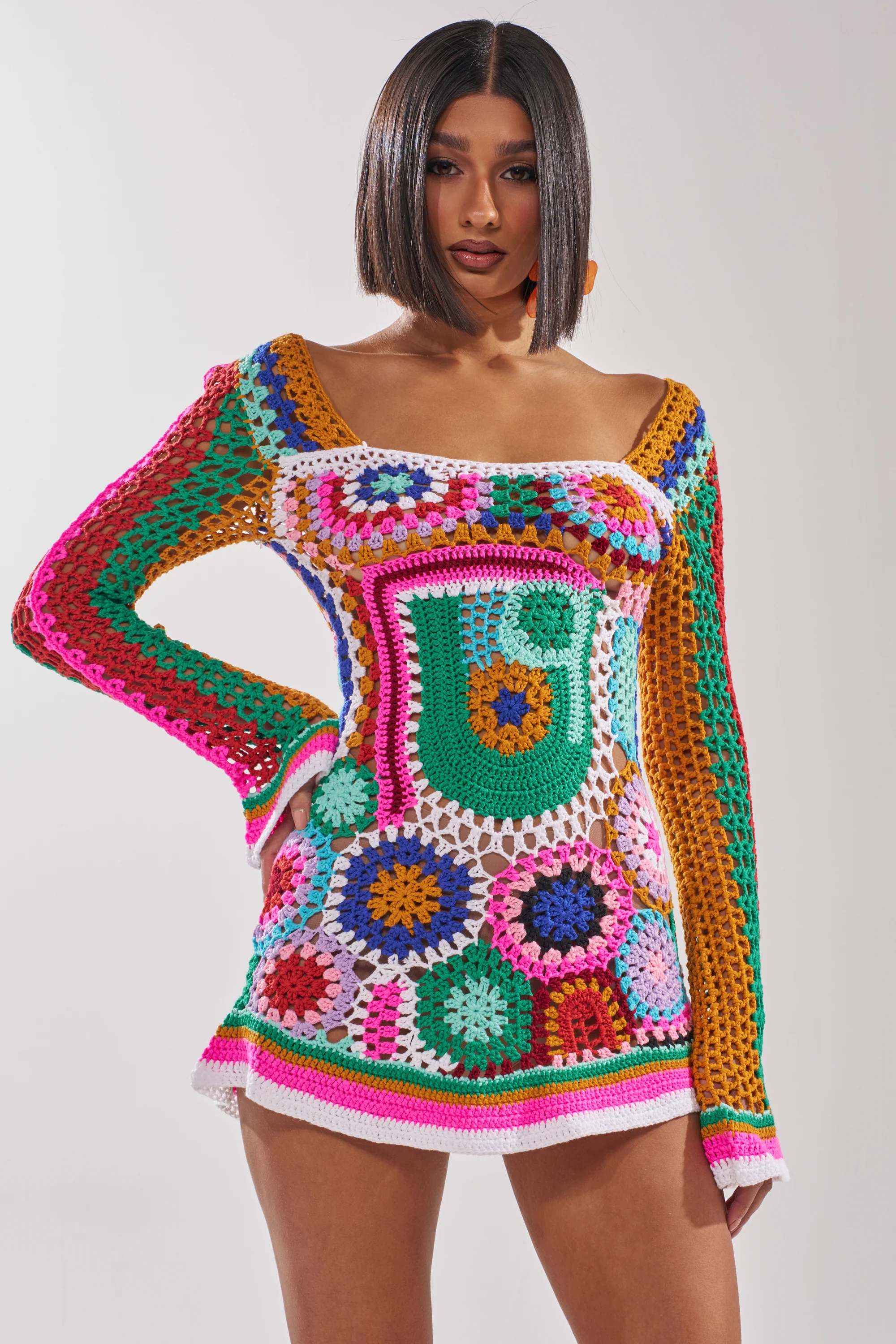 CROCHET ALL DAY COLORBLOCK MINI DRESS - Akira Wear