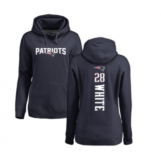 Football Women's New England Patriots #28 James White Navy Blue Backer Pullover Hoodie - Jersey