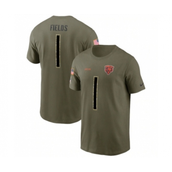 Men's Chicago Bears #1 Justin Fields 2022 Olive Salute to Service T-Shirt - Jersey