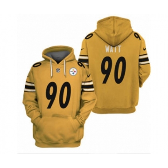 Men's Pittsburgh Steelers #90 T.J. Watt 2021 Yellow Pullover Football Hoodie - Jersey