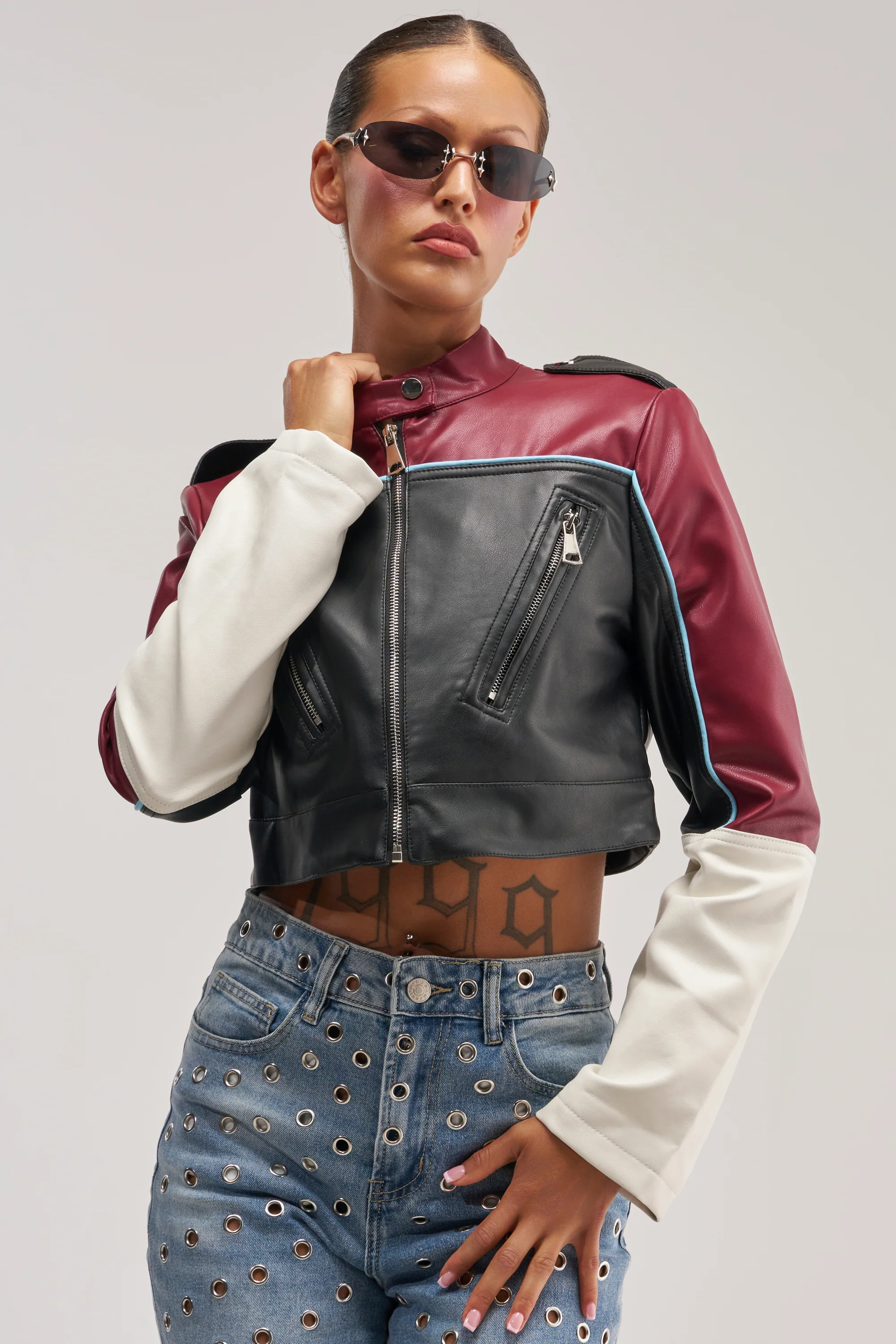 BETTER LUCK CROPPED MOTO IN BURGUNDY - Akira Wear