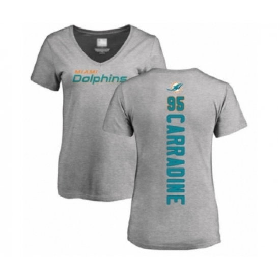Football Women's Miami Dolphins #95 Tank Carradine Ash Backer T-Shirt - Jersey