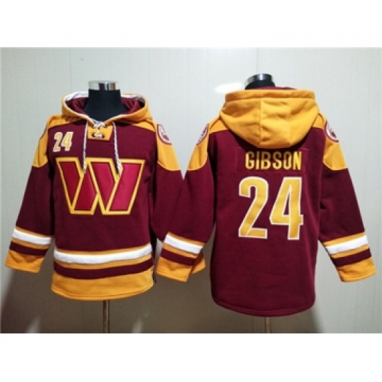 Men's Washington Commanders #24 Antonio Gibson Burgundy Lace-Up Pullover Hoodie - Jersey