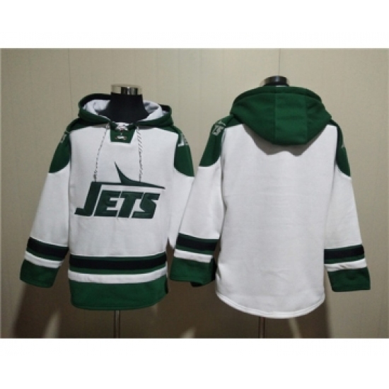 Men's New York Jets Blank White Ageless Must-Have Lace-Up Pullover Hoodie - Jersey