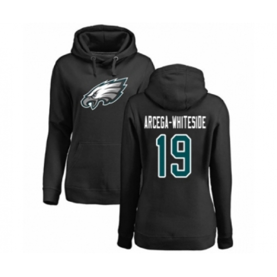 Women's Philadelphia Eagles #19 JJ Arcega-Whiteside Black Name & Number Logo Pullover Hoodie - Jersey