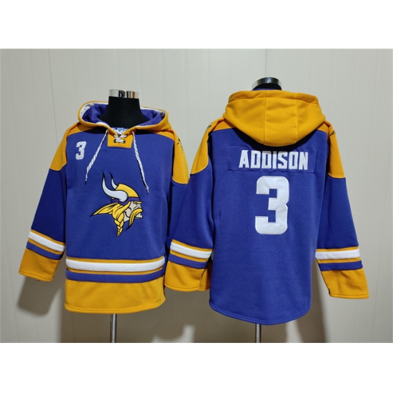 Men's Minnesota Vikings #3 Jordan Addison Purple Yellow Ageless Must-Have Lace-Up Pullover Hoodie - Jersey
