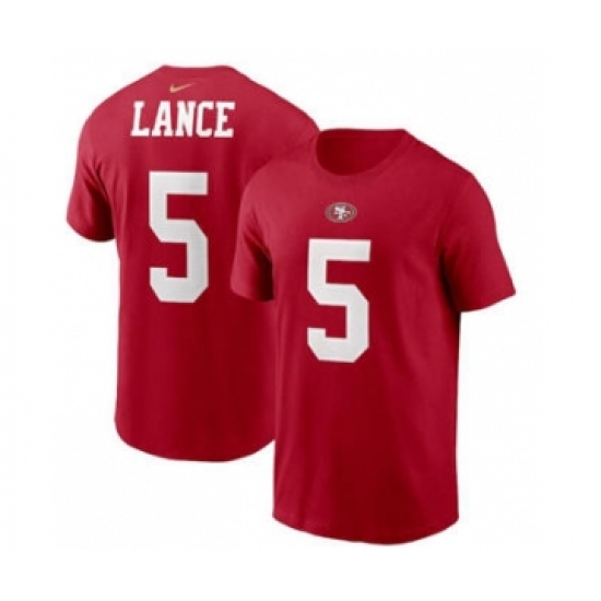 Men's San Francisco 49ers #5 Trey Lance 2021 Scarlet Football Draft First Round Pick Player Name & Number Football T-Shirt - Jersey