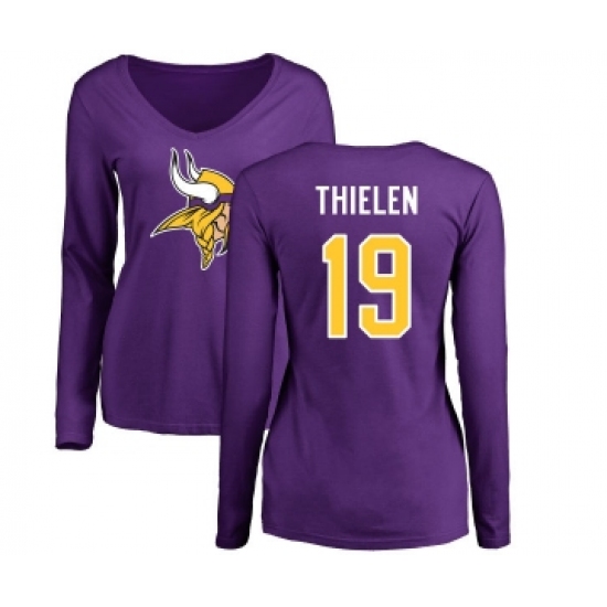 Football Women's Minnesota Vikings #19 Adam Thielen Purple Name & Number Logo Slim Fit Long Sleeve T-Shirt - Jersey