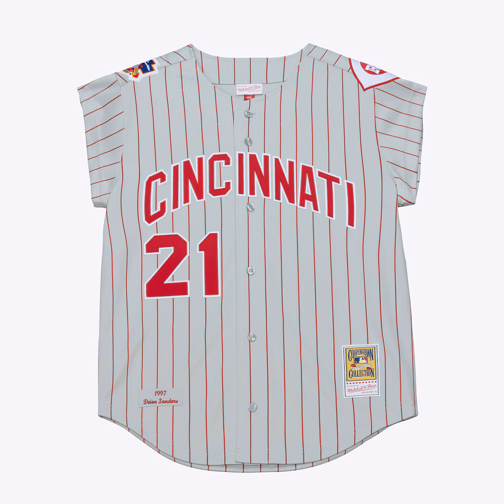 Men's Cincinnati Reds Deion Sanders Mitchell & Ness Gray 1997 Authentic Jersey - Jersey