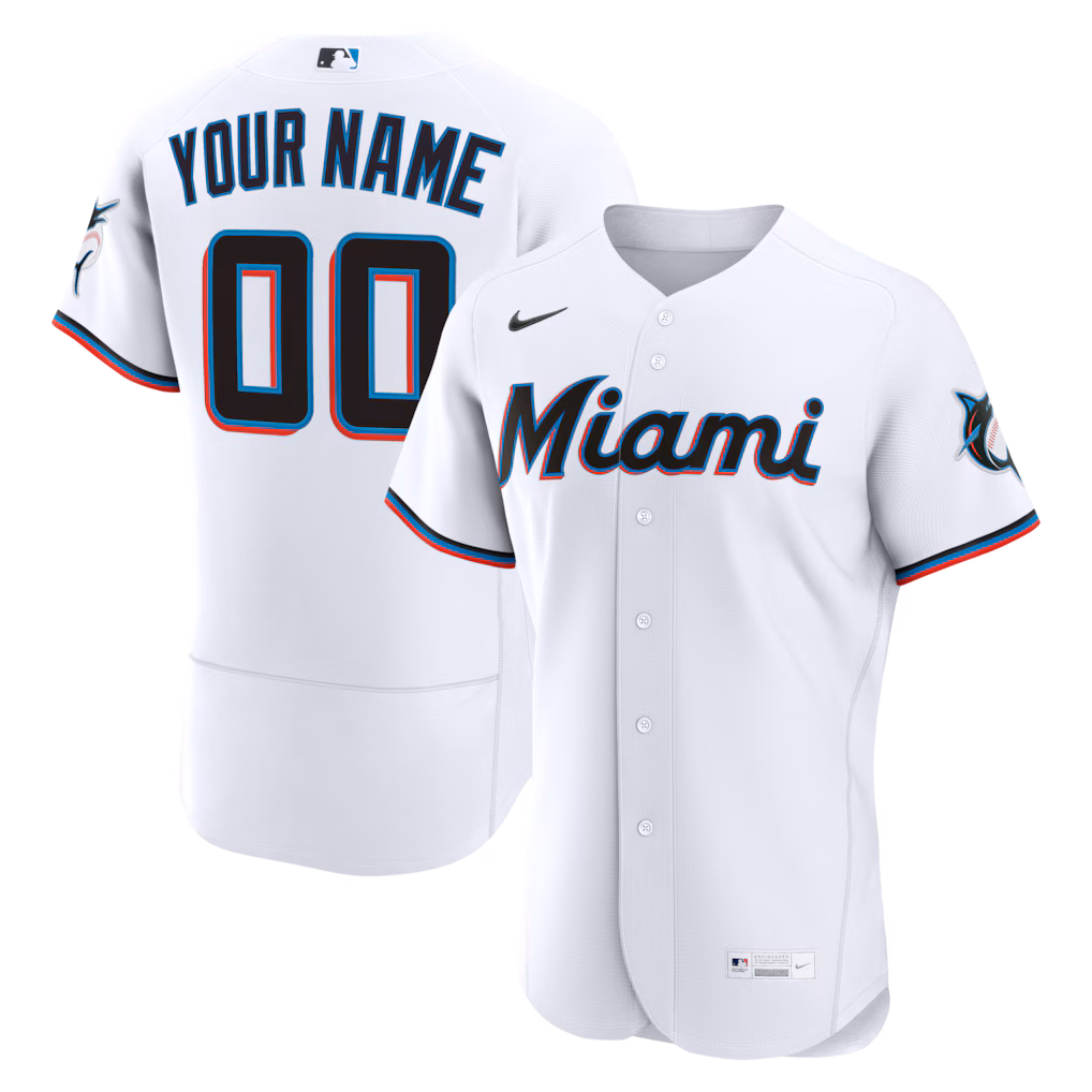 Men's Miami Marlins Nike White Home Authentic Custom Jersey - Jersey