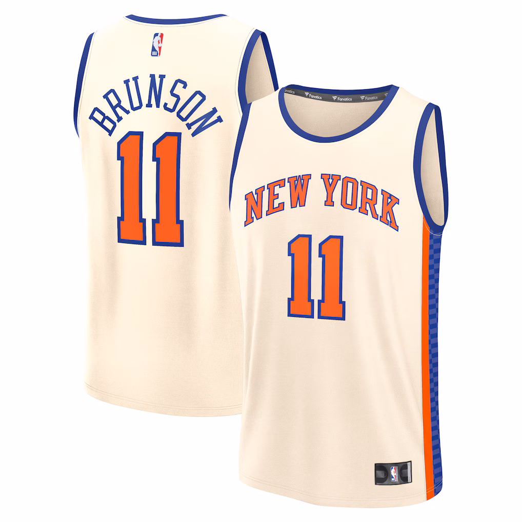 Men's New York Knicks Jalen Brunson Fanatics Cream 2025/26 City Edition Fast Break Jersey - Jersey