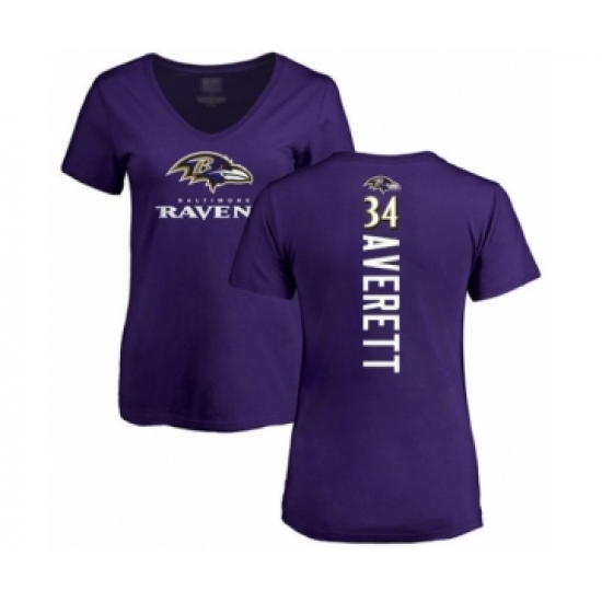 Football Women's Baltimore Ravens #34 Anthony Averett Purple Backer T-Shirt - Jersey