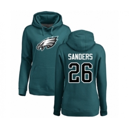 Women's Philadelphia Eagles #26 Miles Sanders Green Name & Number Logo Pullover Hoodie - Jersey