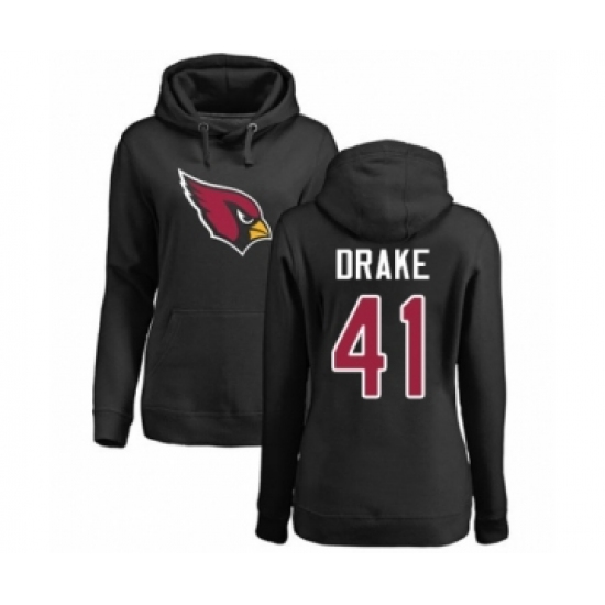 Football Women's Arizona Cardinals #41 Kenyan Drake Black Name & Number Logo Pullover Hoodie - Jersey