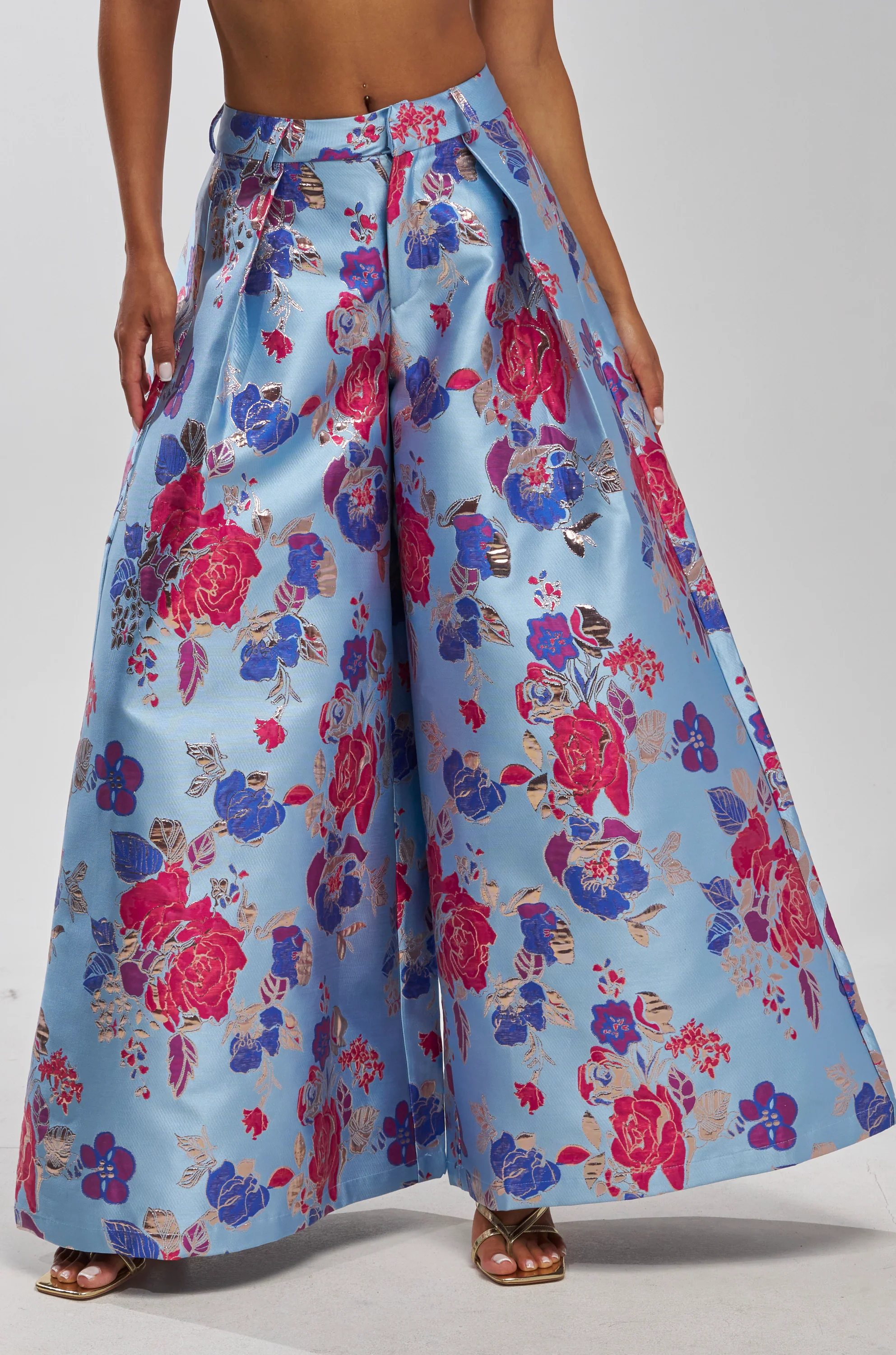 BUY MYSELF FLOWERS BROCADE TROUSER IN BLUE - Akira Wear
