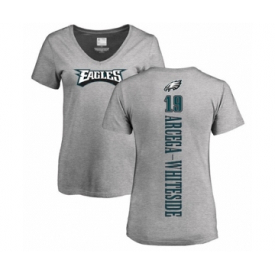 Women's Philadelphia Eagles #19 JJ Arcega-Whiteside Ash Backer V-Neck T-Shirt - Jersey