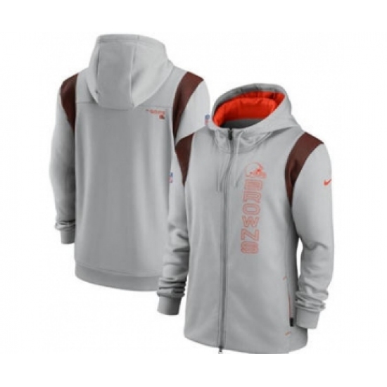 Men's Cleveland Browns 2021 Gray Sideline Team Performance Full-Zip Hoodie - Jersey