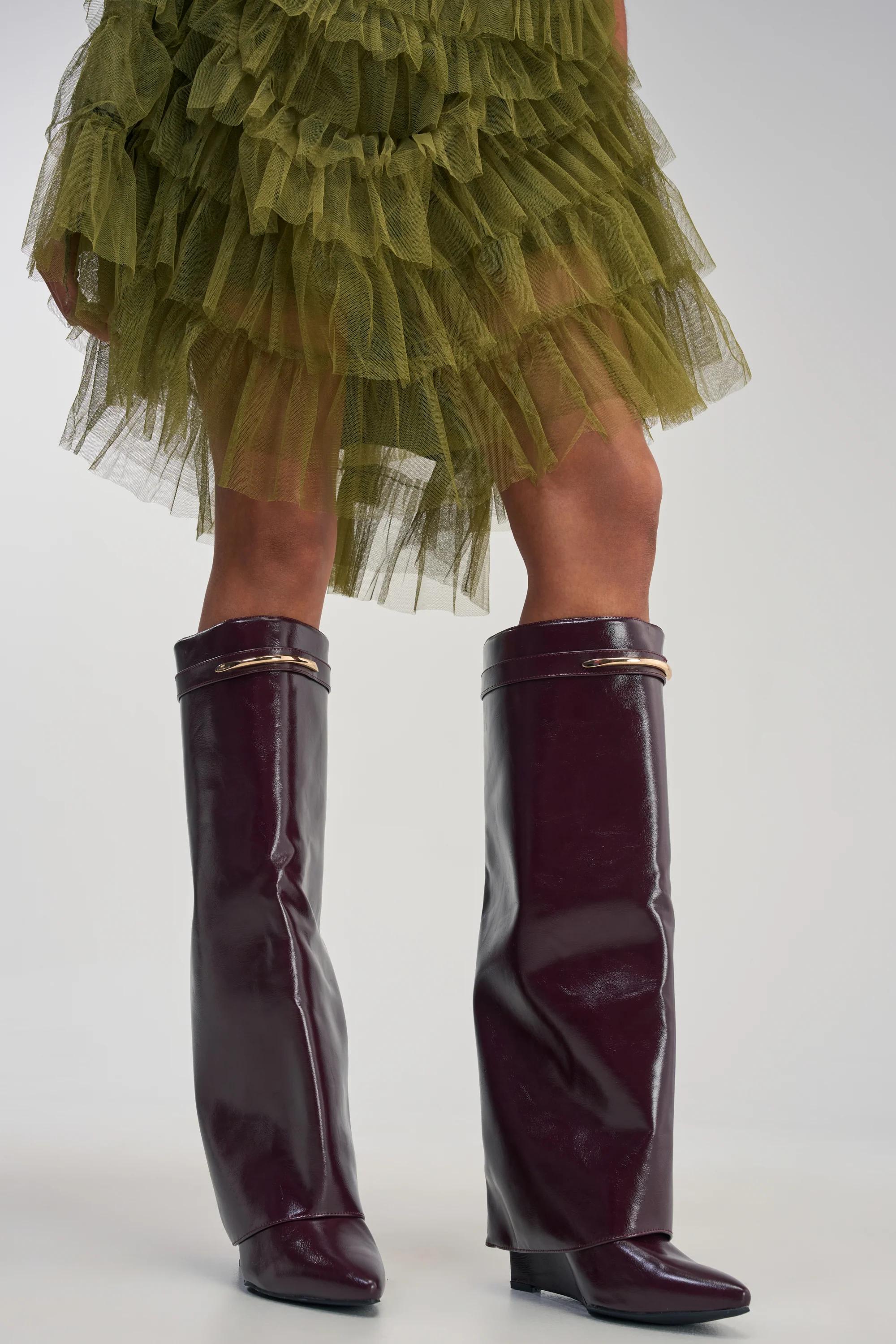 AZALEA WANG LOVE BURN BURGUNDY SHARK WEDGE BOOT - Akira Wear