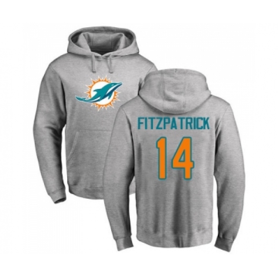 Football Miami Dolphins #14 Ryan Fitzpatrick Ash Name & Number Logo Pullover Hoodie - Jersey