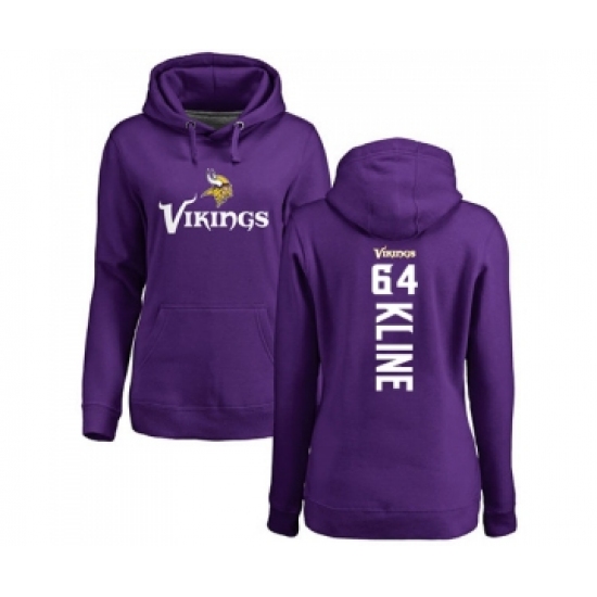 Football Women's Minnesota Vikings #64 Josh Kline Purple Backer Pullover Hoodie - Jersey