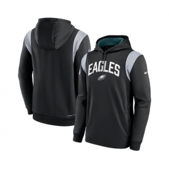 Mens Philadelphia Eagles Black Sideline Stack Performance Pullover Hoodie - Jersey