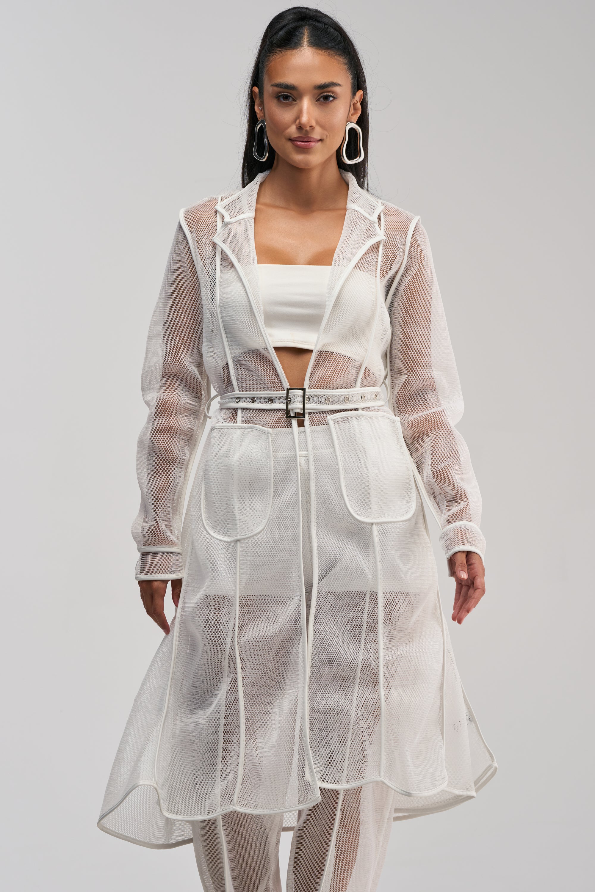 ONE TO WATCH MESH TRENCH IN WHITE - Akira Wear