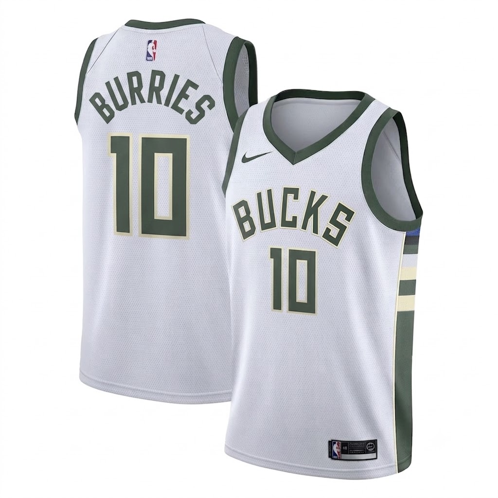Men's Milwaukee Bucks BURRIES Fanatics White Fast Break Replica Jersey - Association Edition - Jersey