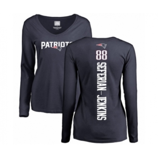 Football Women's New England Patriots #88 Austin Seferian-Jenkins Navy Blue Backer Slim Fit Long Sleeve T-Shirt - Jersey