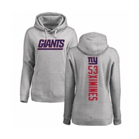 Football Women's New York Giants #53 Oshane Ximines Ash Backer Pullover Hoodie - Jersey