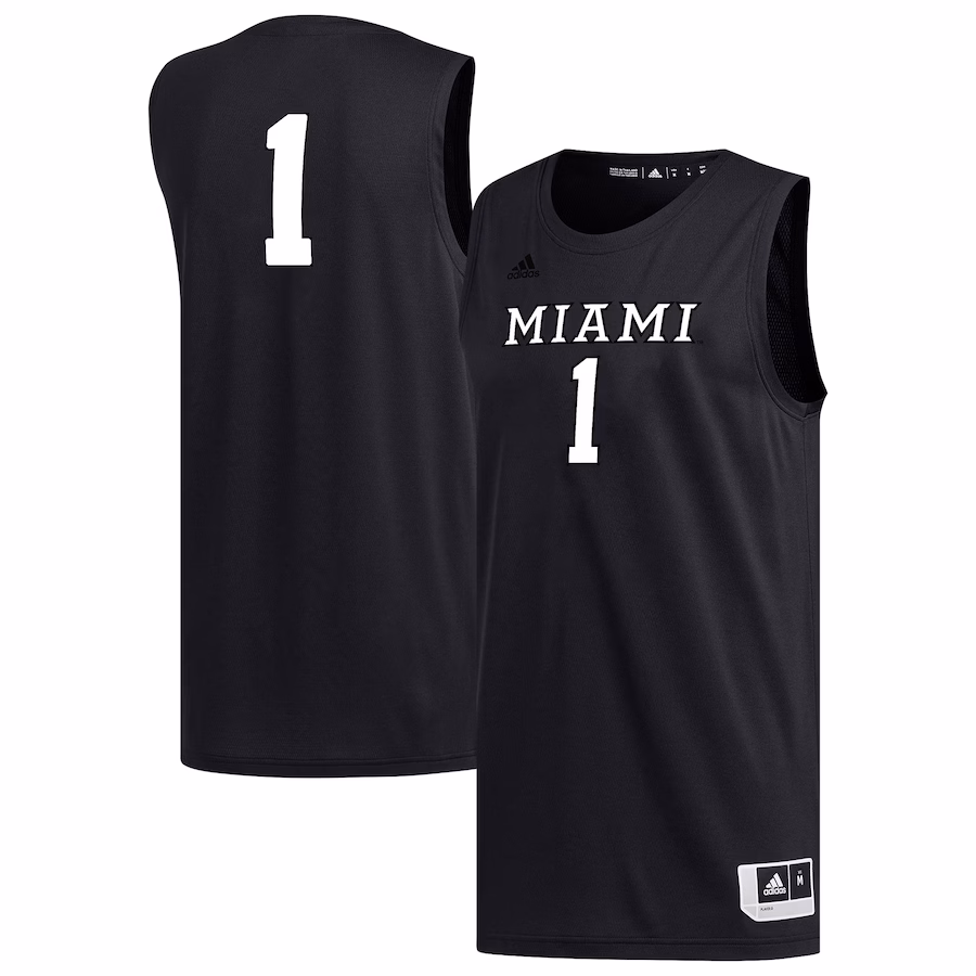 Men's adidas #1 Black Miami University RedHawks Replica Basketball Jersey - Jersey