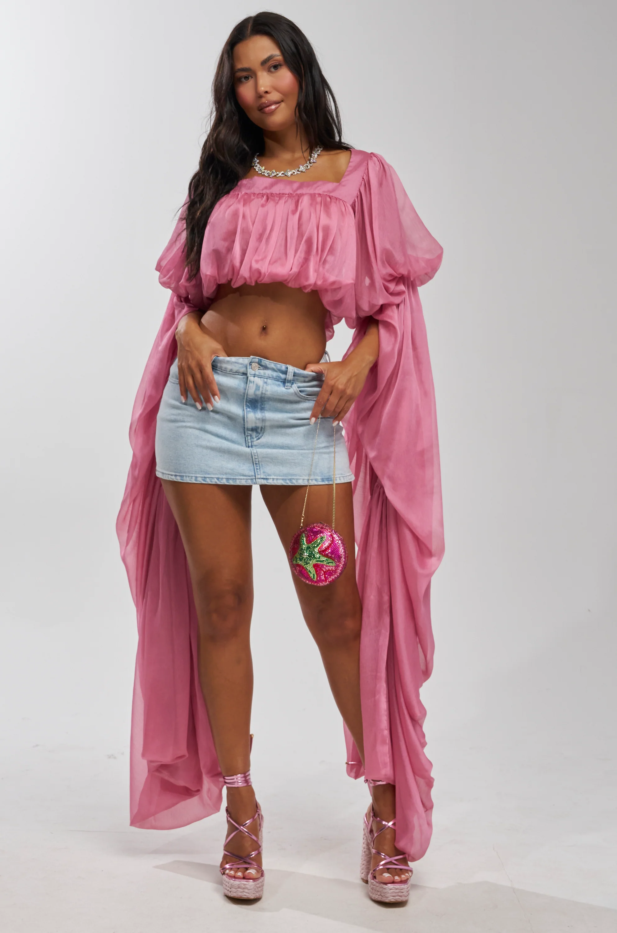 SLOUCHY SQUARE NECK LONG SLEEVE BLOUSE TOP IN MAUVE - Akira Wear