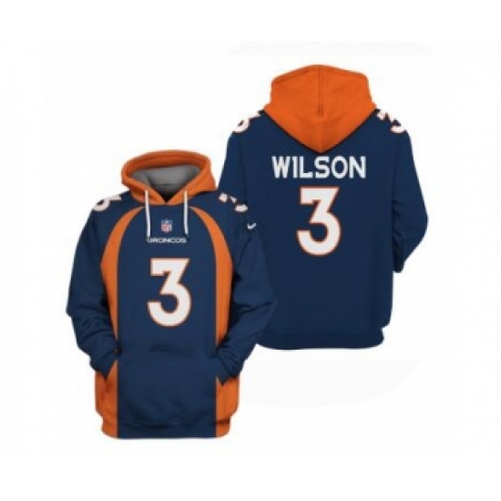 Men's Denver Broncos #3 Russell Wilson Navy Pullover Hoodie - Jersey