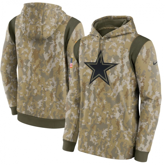 Men's Dallas Cowboys Nike Camo 2021 Salute To Service Therma Performance Pullover Hoodie - Jersey