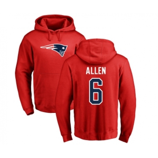 Football New England Patriots #6 Ryan Allen Red Name & Number Logo Pullover Hoodie - Jersey