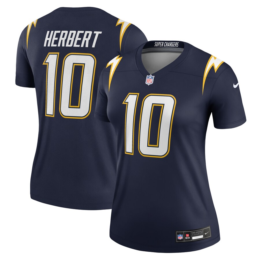 Women's Los Angeles Chargers Justin Herbert Nike Navy Alternate Super Chargers Legend Player Performance Top - Jersey