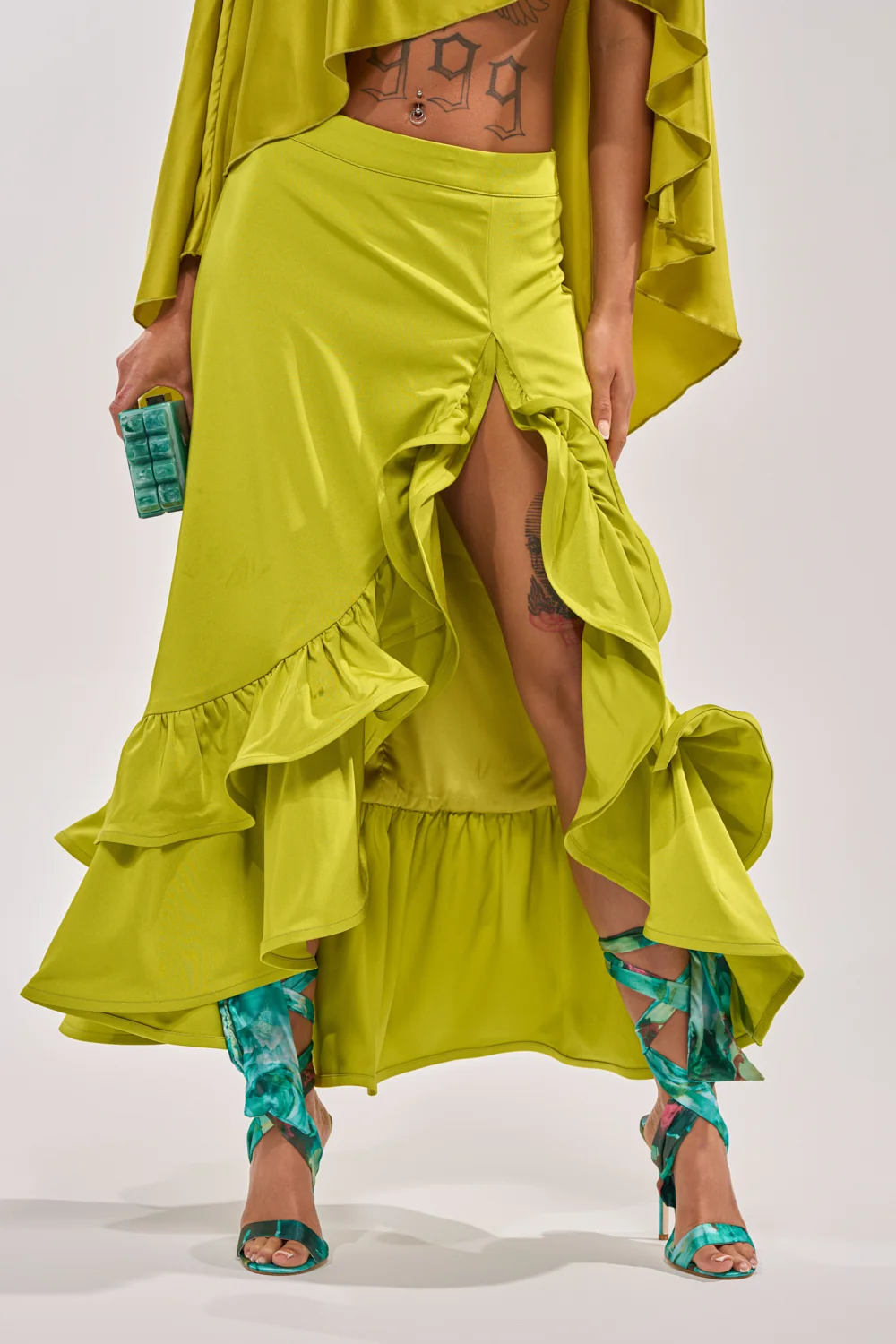 LADY LUXE RUCHED MIDI SKIRT WITH HIGH SLIT - Akira Wear
