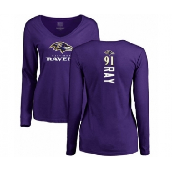 Football Women's Baltimore Ravens #91 Shane Ray Purple Backer Long Sleeve T-Shirt - Jersey