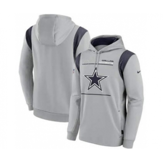 Men's Dallas Cowboys 2021 Gray Sideline Logo Performance Pullover Hoodie - Jersey