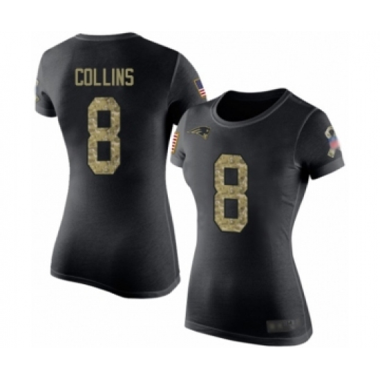 Football Women's New England Patriots #8 Jamie Collins Black Camo Salute to Service T-Shirt - Jersey
