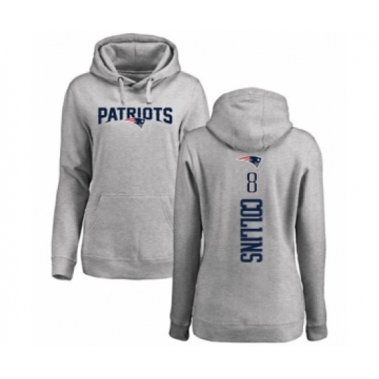 Football Women's New England Patriots #8 Jamie Collins Ash Backer Pullover Hoodie - Jersey
