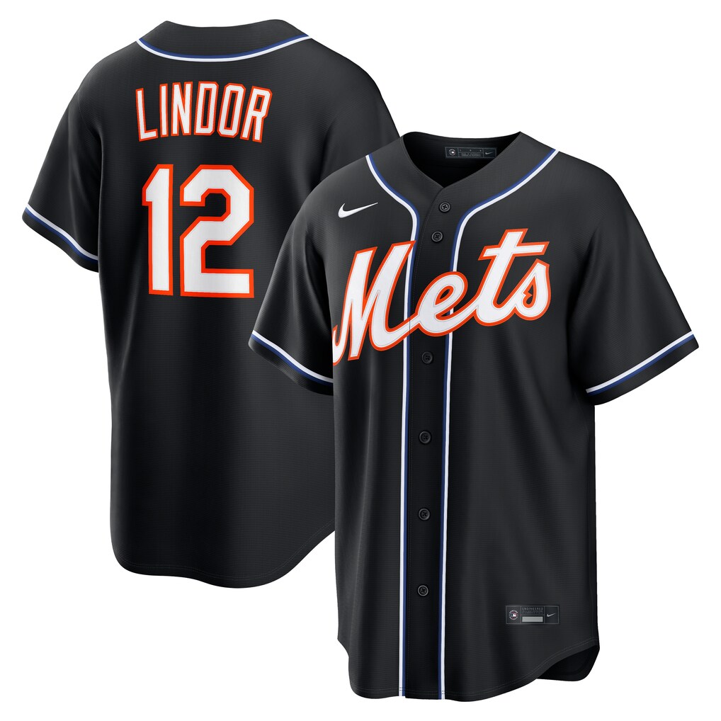 Men's New York Mets Francisco Lindor Nike Fashion Replica Black Out Jersey - Jersey