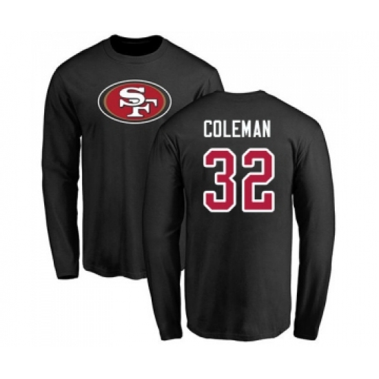 Football San Francisco 49ers #32 Tevin Coleman Black Name & Number Logo Long Sleeve T-Shirt - Jersey