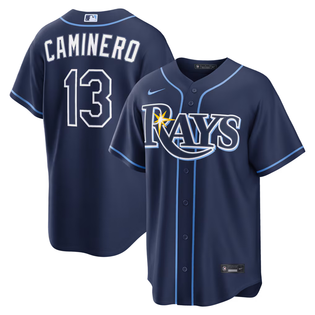 Men's Tampa Bay Rays Junior Caminero Nike Navy Road Replica Jersey - Jersey