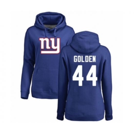 Football Women's New York Giants #44 Markus Golden Royal Blue Name & Number Logo Pullover Hoodie - Jersey