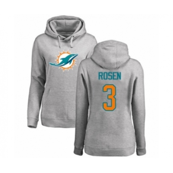 Football Women's Miami Dolphins #3 Josh Rosen Ash Name & Number Logo Pullover Hoodie - Jersey