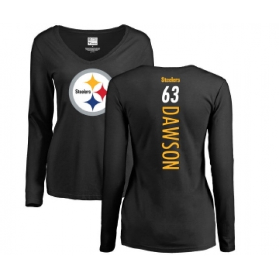 Football Women's Pittsburgh Steelers #63 Dermontti Dawson Black Backer Slim Fit Long Sleeve T-Shirt - Jersey