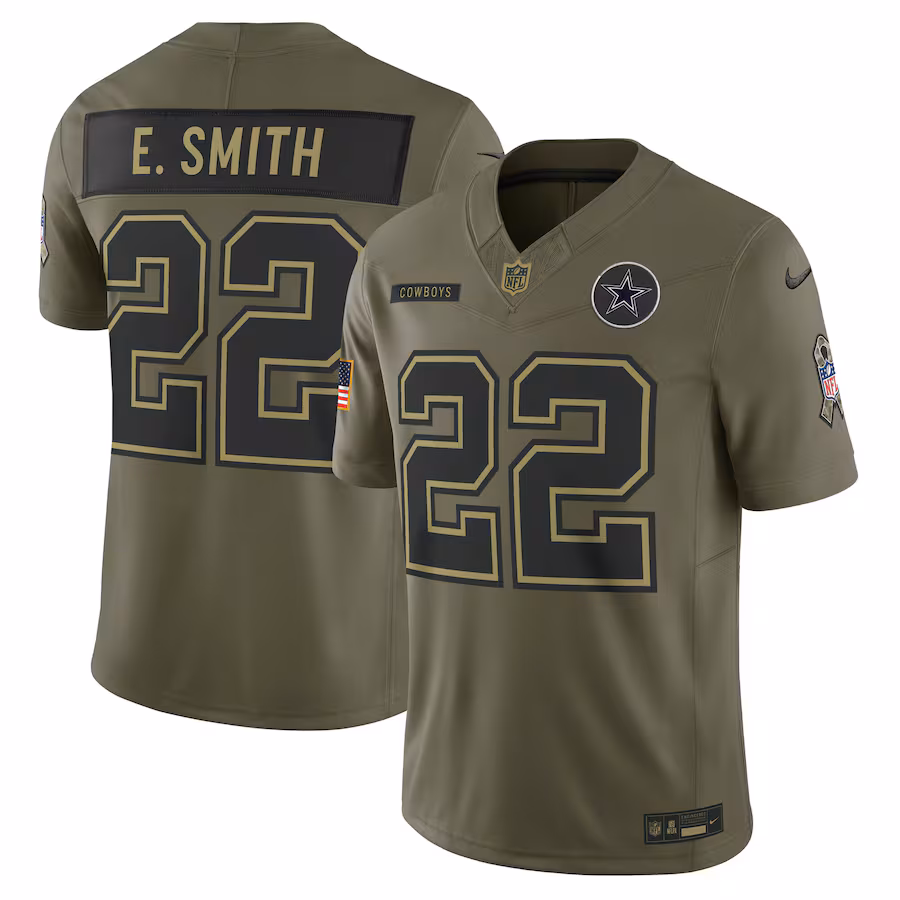Men's Dallas Cowboys Emmitt Smith Nike Olive 2025 Salute to Service Retired Limited Jersey - Jersey