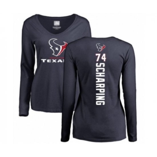 Football Women's Houston Texans #74 Max Scharping Navy Blue Backer Long Sleeve T-Shirt - Jersey